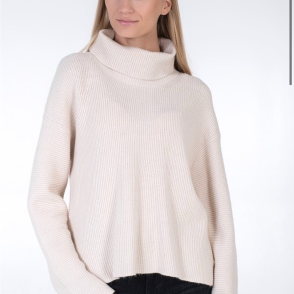 Cream chunky cowl neck sweater | soft cozy slouchy knit neutral | size S